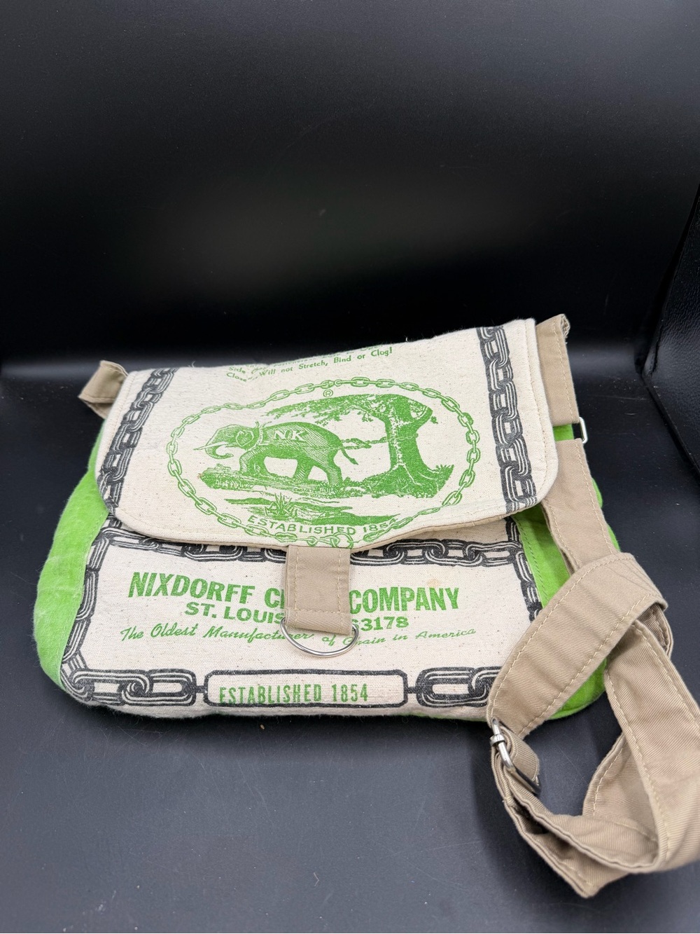 Vintage Nixdorff Chain Company St Louis Elephant Sack Messenger Crossbody Bag